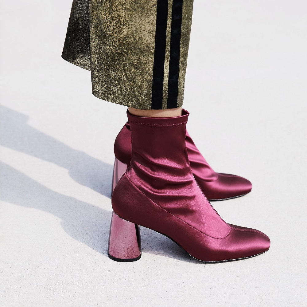 Free People Satin Ankle Boots in Burgundy